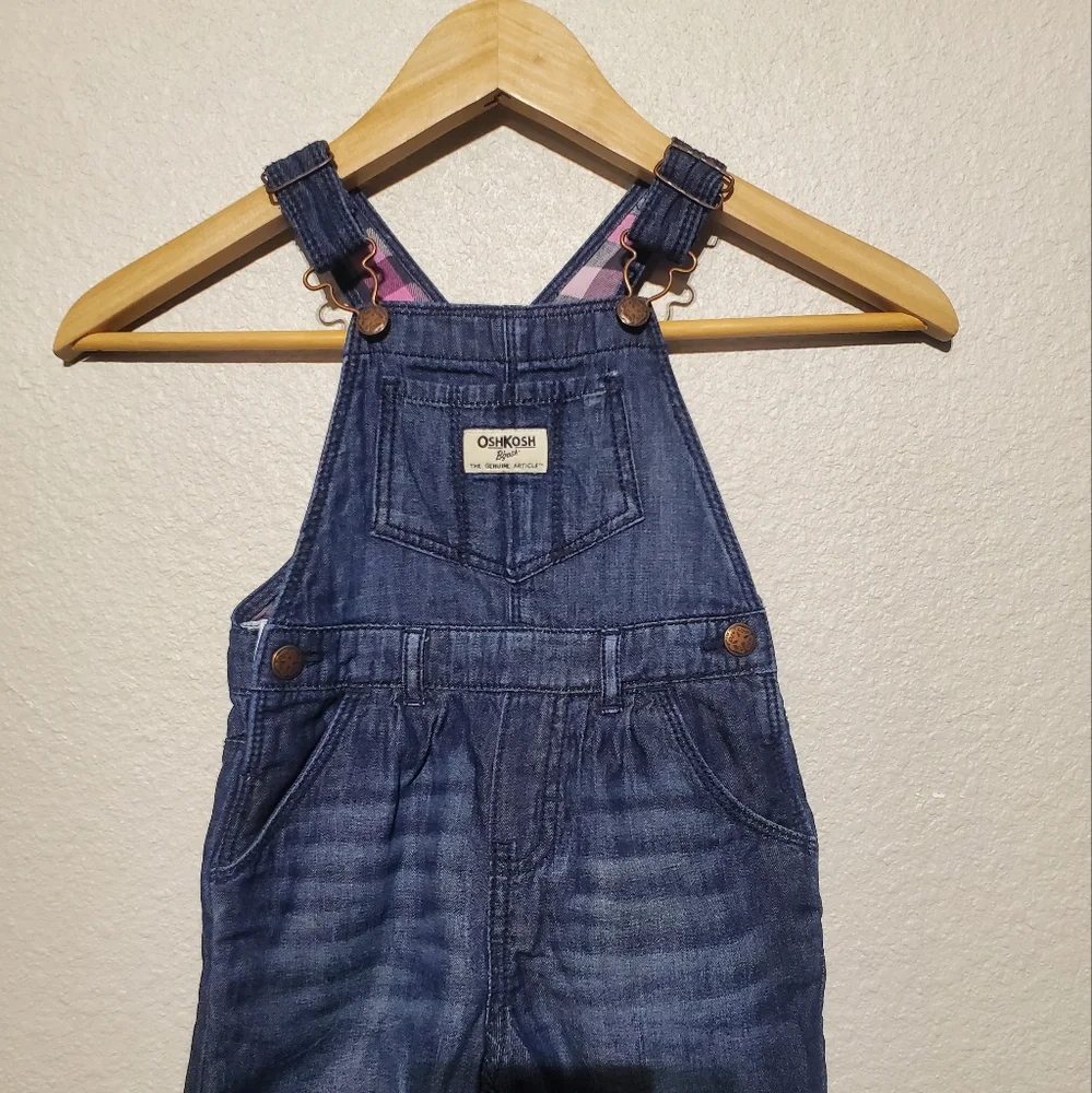 OshKosh B'gosh Toddler Girls Plaid Flannel Lined Denim Overalls